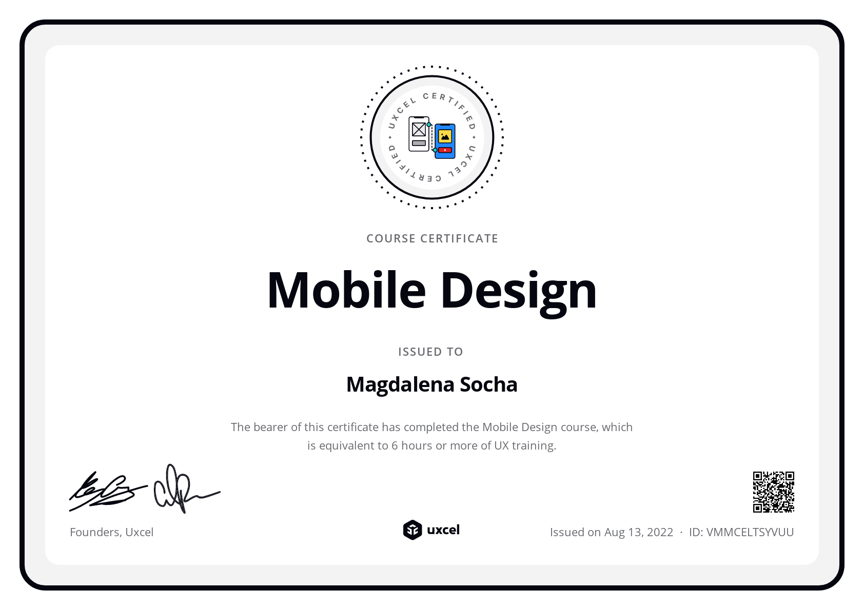 Magdalena Socha's certificate
